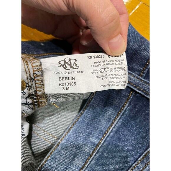Rock Republic Jeans Womens Berlin Size 8M Blue Mid Rise Straight Embellished - Picture 4 of 8
